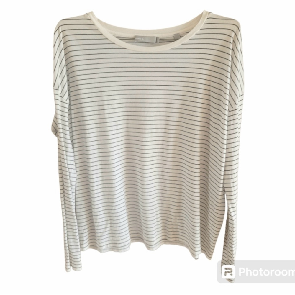 VINCE. Black and Ivory Striped Drop Shoulder Long Sleeve Shirt - Picture 3 of 6